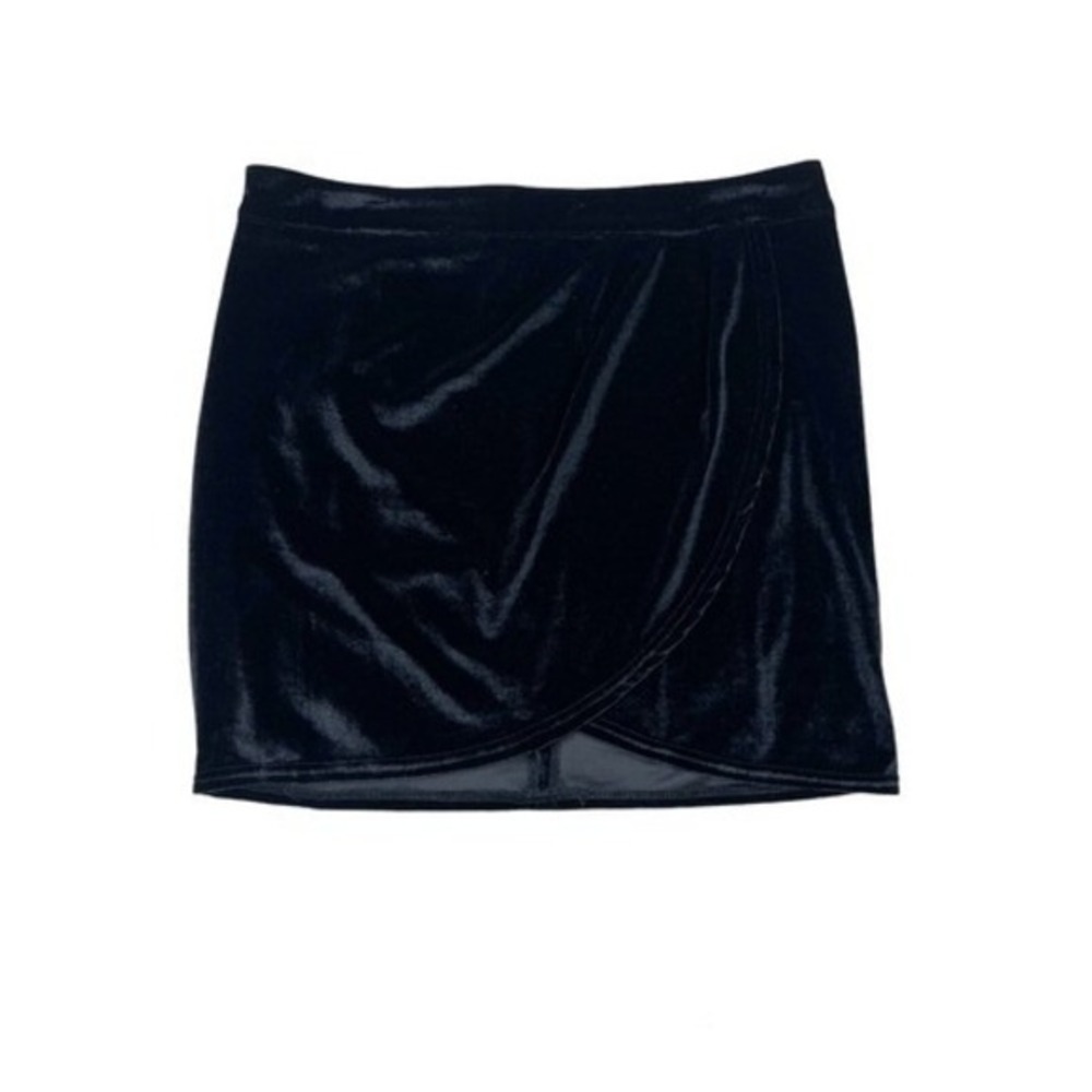 Gianni Bini Black Velvet‎ Foldover Faux Wrap Skirt Size Large